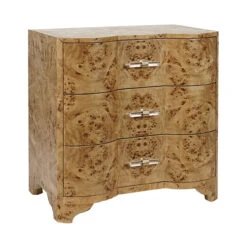Worlds Away Three Drawer Side Table - Burl Wood - Acrylic Hardware -Worlds Away WA CALVIN BW ANGLE 89967.1691787695 ni 53907.1707481647