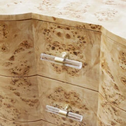 Worlds Away Three Drawer Side Table - Burl Wood - Acrylic Hardware -Worlds Away WA CALVIN BW DETAIL 47645.1691787707 ni 72625.1707481647