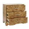 Worlds Away Three Drawer Side Table - Burl Wood - Acrylic Hardware