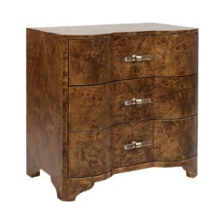 Worlds Away Three Drawer Side Table - Dark Burl Wood - Acrylic Hardware -Worlds Away WA CALVIN DBW ANGLE 73569.1691787621 ni 32129.1707481648