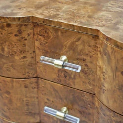 Worlds Away Three Drawer Side Table - Dark Burl Wood - Acrylic Hardware -Worlds Away WA CALVIN DBW DETAIL 08346.1691787622 ni 01888.1707481648