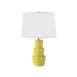 Worlds Away Three Tier Ceramic Table Lamp - White Linen Shade - Citron