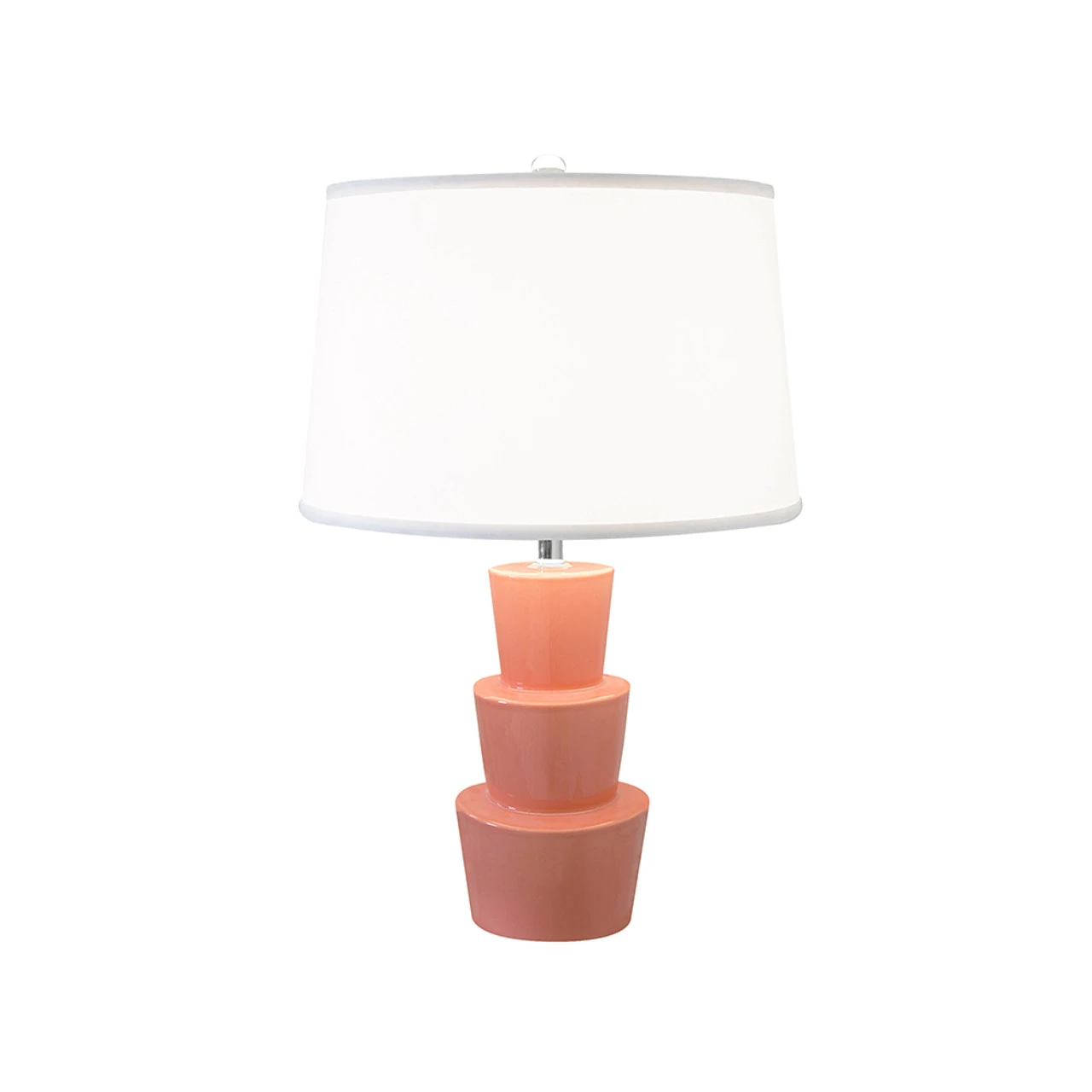 Worlds Away Three Tier Ceramic Table Lamp - White Linen Shade - Coral 2 Worlds Away Three Tier Ceramic Table Lamp - White Linen Shade - Coral - Image 2