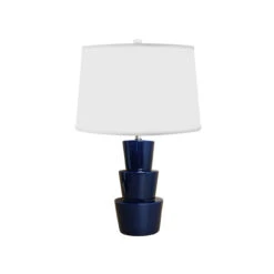 Worlds Away Three Tier Ceramic Table Lamp - White Linen Shade - Navy