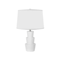 Worlds Away Three Tier Ceramic Table Lamp - White Linen Shade - White -Worlds Away WA CAMDEN WH 66277.1664821594 ni 84724.1707481649