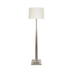 Worlds Away Fluted Wood Floor Lamp - Silver Leaf - Cream Silk Shade
