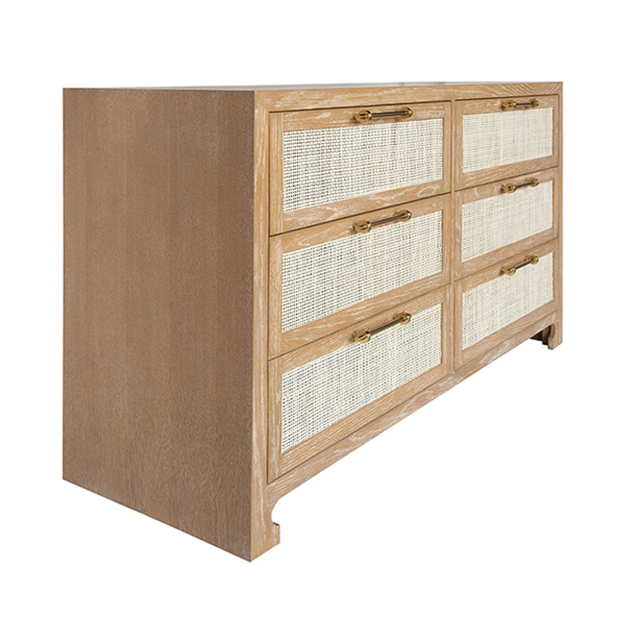 Worlds Away Six Drawer Cane Front Chest - Brass Hardware - Cerused Oak Finish 6 Worlds Away Six Drawer Cane Front Chest - Brass Hardware - Cerused Oak Finish - Image 6