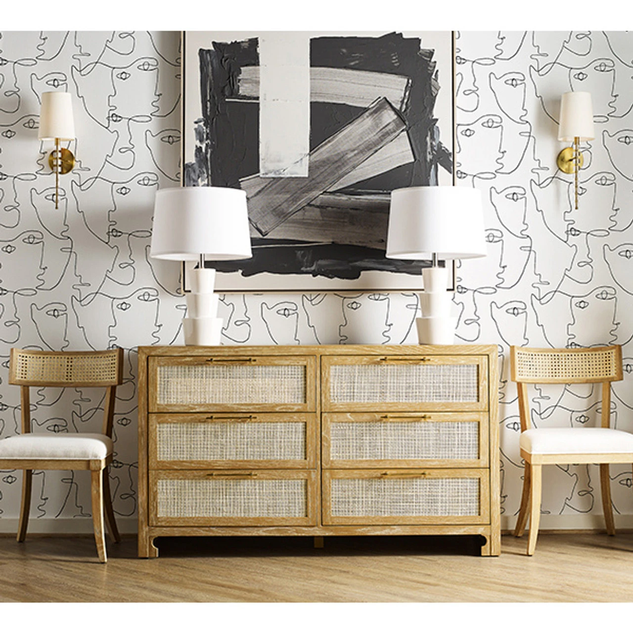 Worlds Away Klismos Dining Chair - Cane Detail - Cerused Oak - Image 8