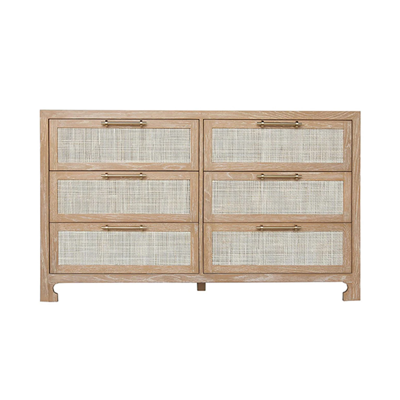 Worlds Away Six Drawer Cane Front Chest - Brass Hardware - Cerused Oak Finish 1 Worlds Away Six Drawer Cane Front Chest - Brass Hardware - Cerused Oak Finish