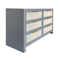 Worlds Away Six Drawer Cane Front Chest - Brass Hardware - Matte Grey Lacquer Finish -Worlds Away WA CARLA GRY ANGLE 03818.1619201191 ni 51282.1707481652