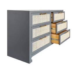 Worlds Away Six Drawer Cane Front Chest - Brass Hardware - Matte Grey Lacquer Finish -Worlds Away WA CARLA GRY INTERIOR 42743.1619201194 ni 20254.1707481652