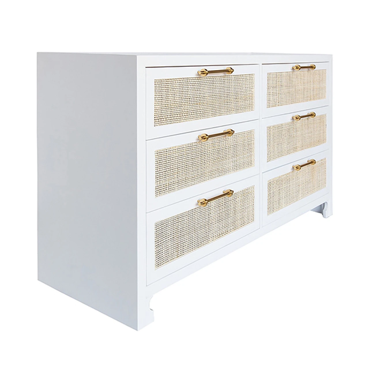 Worlds Away Six Drawer Cane Front Chest - Brass Hardware - Matte White Lacquer Finish 8 Worlds Away Six Drawer Cane Front Chest - Brass Hardware - Matte White Lacquer Finish - Image 8