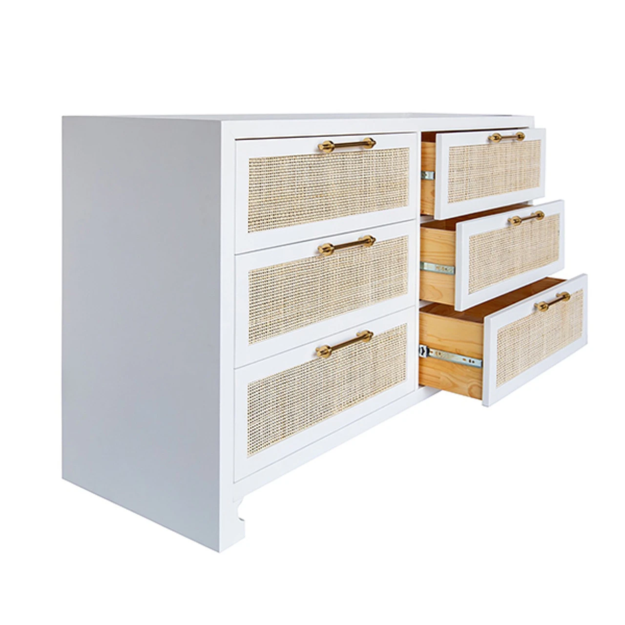 Worlds Away Six Drawer Cane Front Chest - Brass Hardware - Matte White Lacquer Finish 7 Worlds Away Six Drawer Cane Front Chest - Brass Hardware - Matte White Lacquer Finish - Image 7
