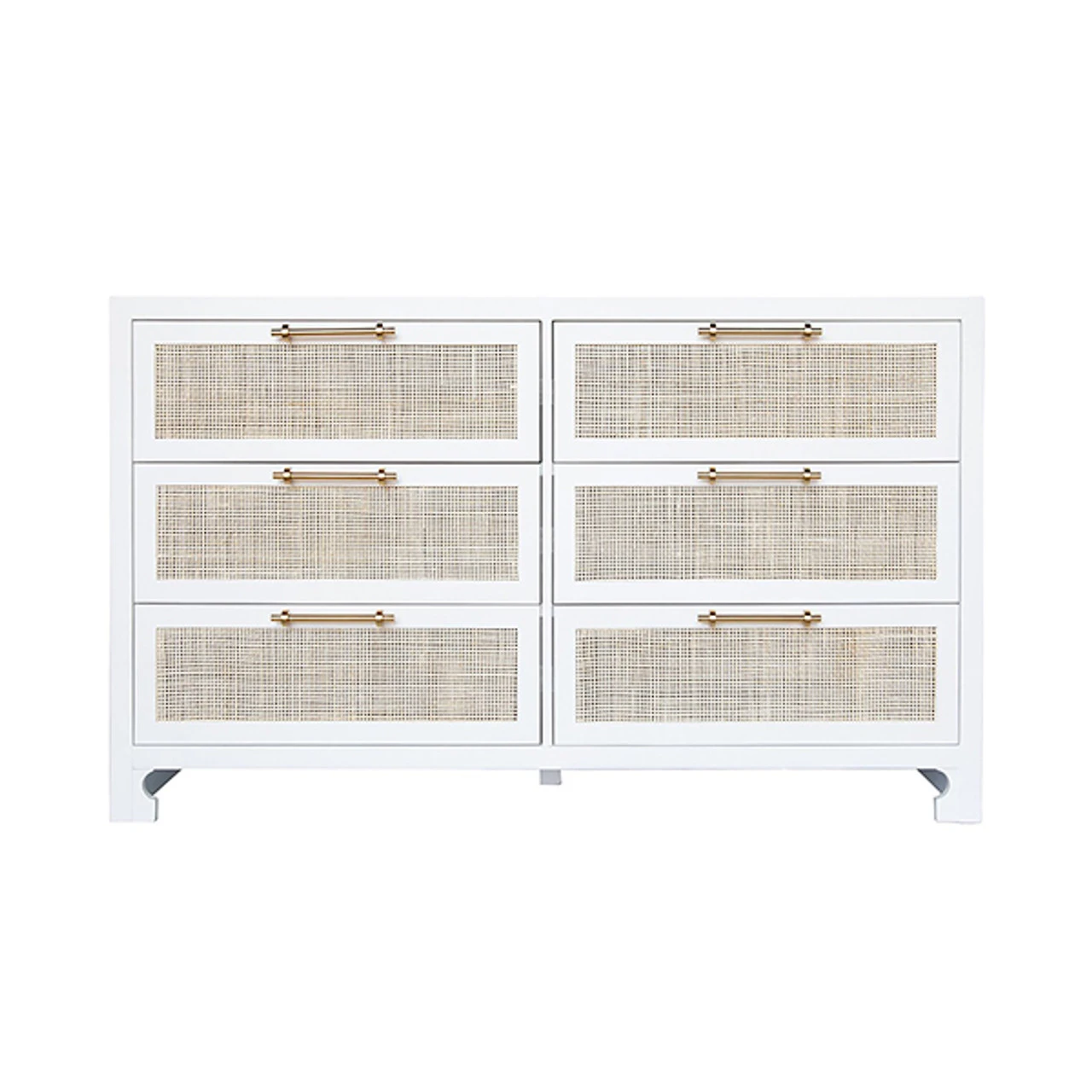 Worlds Away Six Drawer Cane Front Chest - Brass Hardware - Matte White Lacquer Finish 2 Worlds Away Six Drawer Cane Front Chest - Brass Hardware - Matte White Lacquer Finish - Image 2