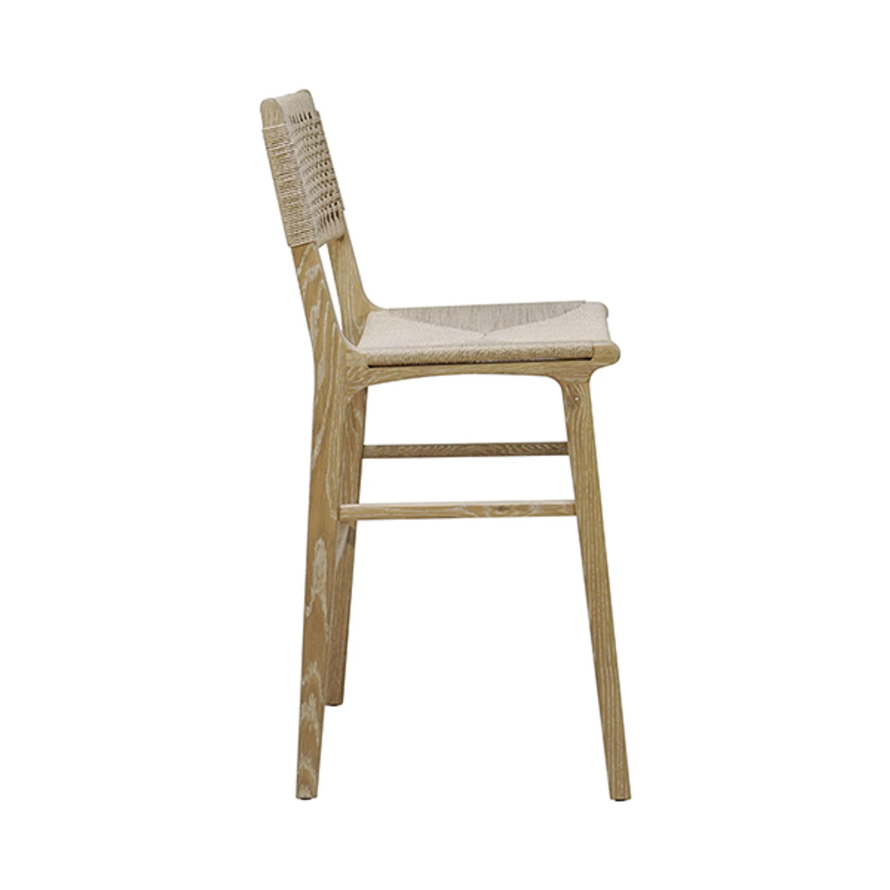 Worlds Away Woven Back Bar Stool - Rush Seat - Cerused Oak 2 Worlds Away Woven Back Bar Stool - Rush Seat - Cerused Oak - Image 2
