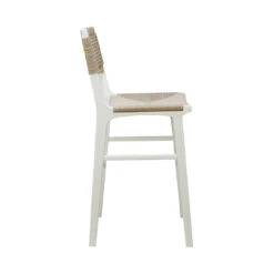 Worlds Away Woven Back Bar Stool - Rush Seat - Matte White Lacquer -Worlds Away WA CARSON WH SIDE 08779.1619201095 ni 81696.1707481656