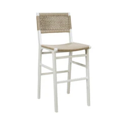 Worlds Away Woven Back Bar Stool - Rush Seat - Matte White Lacquer -Worlds Away WA CARSON WH 40549.1619201095 ni 01455.1707481656