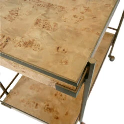 Worlds Away Antique Brass Bar Cart - Shelves - Burl Wood -Worlds Away WA CASH BW DETAIL 2 40068.1695219926 ni 35006.1707481657