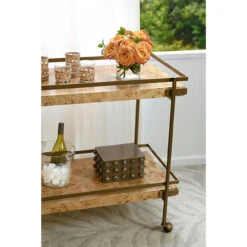 Worlds Away Antique Brass Bar Cart - Shelves - Burl Wood -Worlds Away WA CASH BW Lifestyle WEB SIZE 07139.1695232257 ni 76743.1707481657
