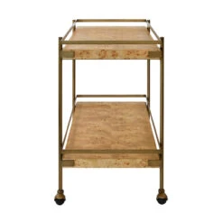 Worlds Away Antique Brass Bar Cart - Shelves - Burl Wood -Worlds Away WA CASH BW SIDE 33228.1695219925 ni 89135.1707481657