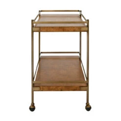 Worlds Away Antique Brass Bar Cart - Shelves - Dark Burl Wood
