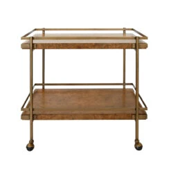 Worlds Away Antique Brass Bar Cart - Shelves - Dark Burl Wood -Worlds Away WA CASH DBW 35834.1695219869 ni 47803.1707481658