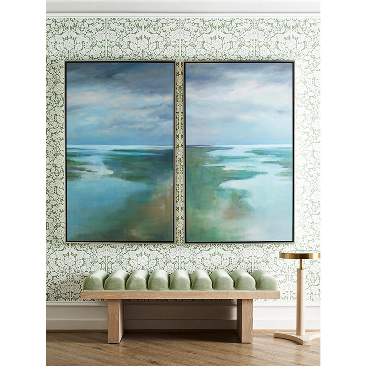 Worlds Away Channeled Seat Bench - Cerused Oak Base - Sage Green Velvet 8 Worlds Away Channeled Seat Bench - Cerused Oak Base - Sage Green Velvet - Image 8