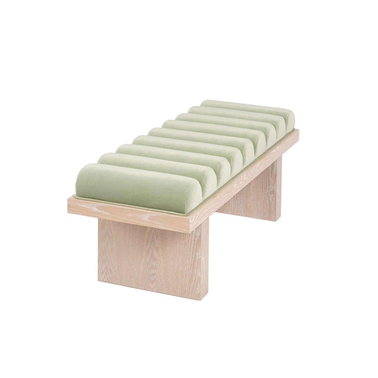 Worlds Away Channeled Seat Bench - Cerused Oak Base - Sage Green Velvet 7 Worlds Away Channeled Seat Bench - Cerused Oak Base - Sage Green Velvet - Image 7