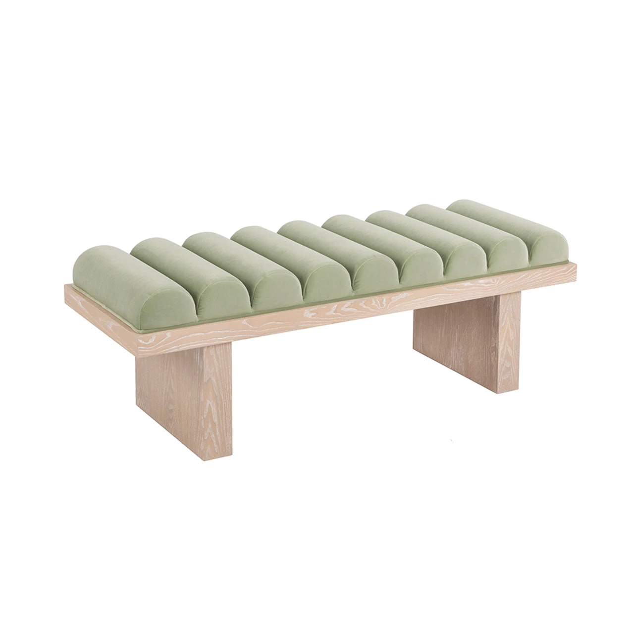 Worlds Away Channeled Seat Bench - Cerused Oak Base - Sage Green Velvet 4 Worlds Away Channeled Seat Bench - Cerused Oak Base - Sage Green Velvet - Image 4