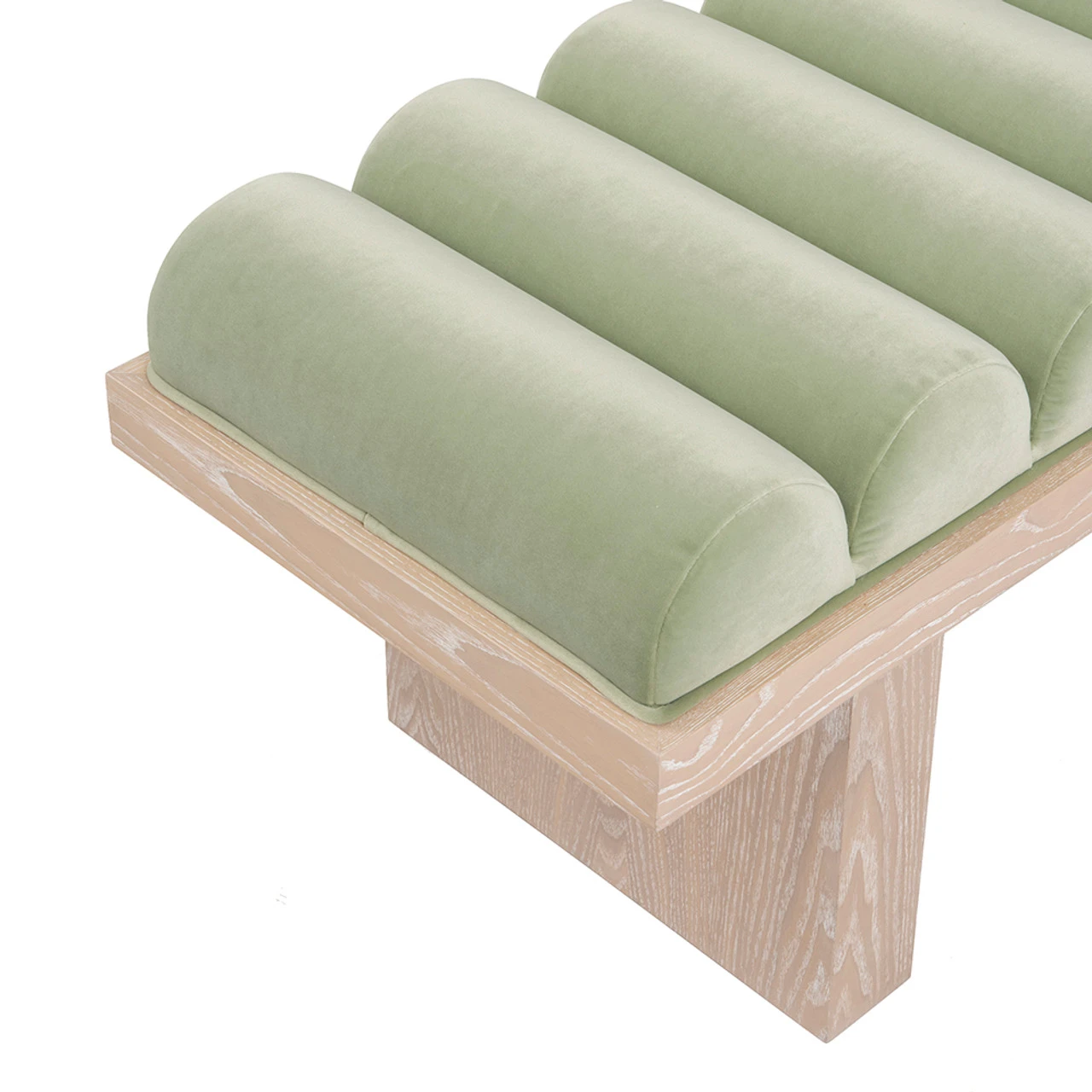 Worlds Away Channeled Seat Bench - Cerused Oak Base - Sage Green Velvet 3 Worlds Away Channeled Seat Bench - Cerused Oak Base - Sage Green Velvet - Image 3