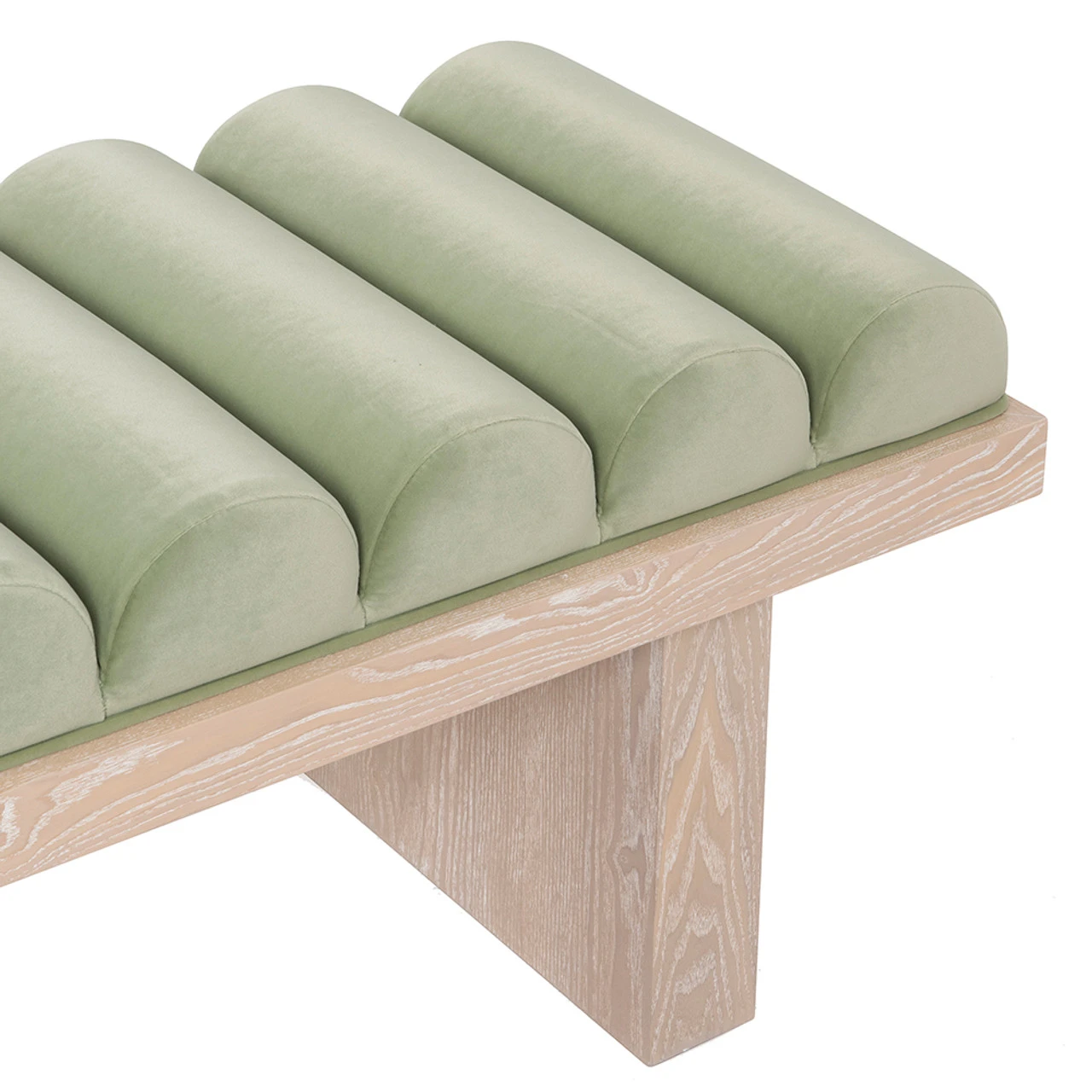 Worlds Away Channeled Seat Bench - Cerused Oak Base - Sage Green Velvet 1 Worlds Away Channeled Seat Bench - Cerused Oak Base - Sage Green Velvet