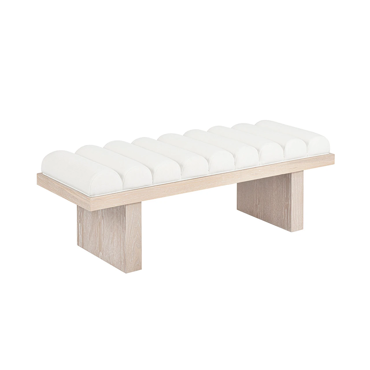 Worlds Away Channeled Seat Bench - Cerused Oak Base - Performance White Linen 1 Worlds Away Channeled Seat Bench - Cerused Oak Base - Performance White Linen
