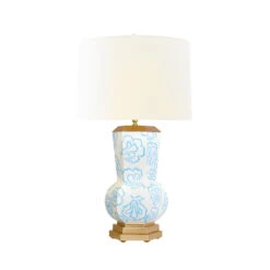 Worlds Away Handpainted Gourd Shape Tole Table Lamp - Blue Bloom Pattern