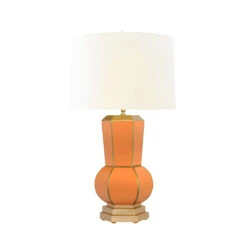 Worlds Away Handpainted Gourd Shape Tole Table Lamp - Orange - Gold Detail
