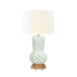 Worlds Away Handpainted Gourd Shape Tole Table Lamp - Green Scale Pattern