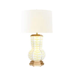 Worlds Away Handpainted Gourd Shape Tole Table Lamp - Yellow Trail Pattern