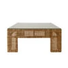 Worlds Away Wide Leg Rattan Coffee Table - Glass Top