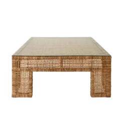Worlds Away Wide Leg Rattan Coffee Table - Glass Top -Worlds Away WA CHARLIE 78447.1665177833 ni 99156.1707481665
