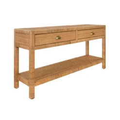 Worlds Away Two Drawer Console - Natural Rattan - Brushed Brass Cup Pulls -Worlds Away WA CIARA ANGLE 60790.1695230187 ni 09684.1707481667