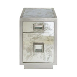 Worlds Away One Drawer Side Table - Antique Mirror Side - Silver Leaf