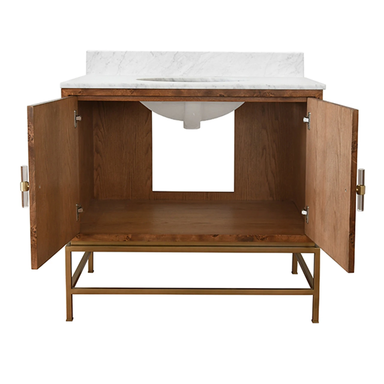 Worlds Away Bath Vanity - Matte Dark Burl Wood And Antique Brass - White Marble Top And Porcelain Sink 1 Worlds Away Bath Vanity - Matte Dark Burl Wood And Antique Brass - White Marble Top And Porcelain Sink