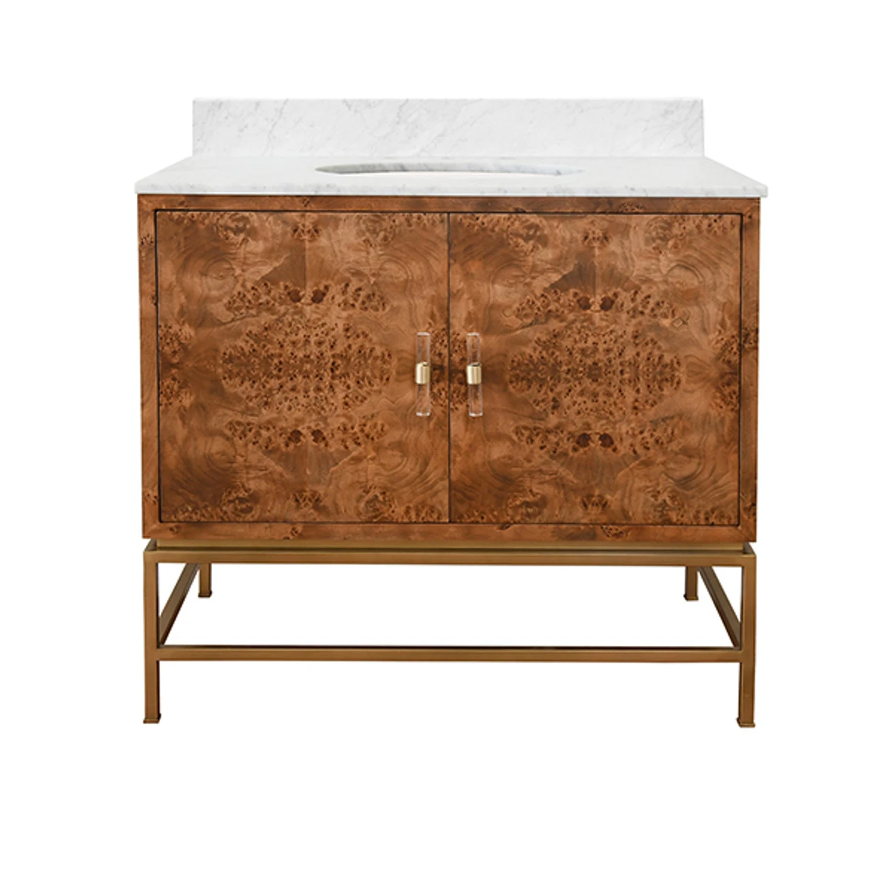 Worlds Away Bath Vanity - Matte Dark Burl Wood And Antique Brass - White Marble Top And Porcelain Sink 5 Worlds Away Bath Vanity - Matte Dark Burl Wood And Antique Brass - White Marble Top And Porcelain Sink - Image 5
