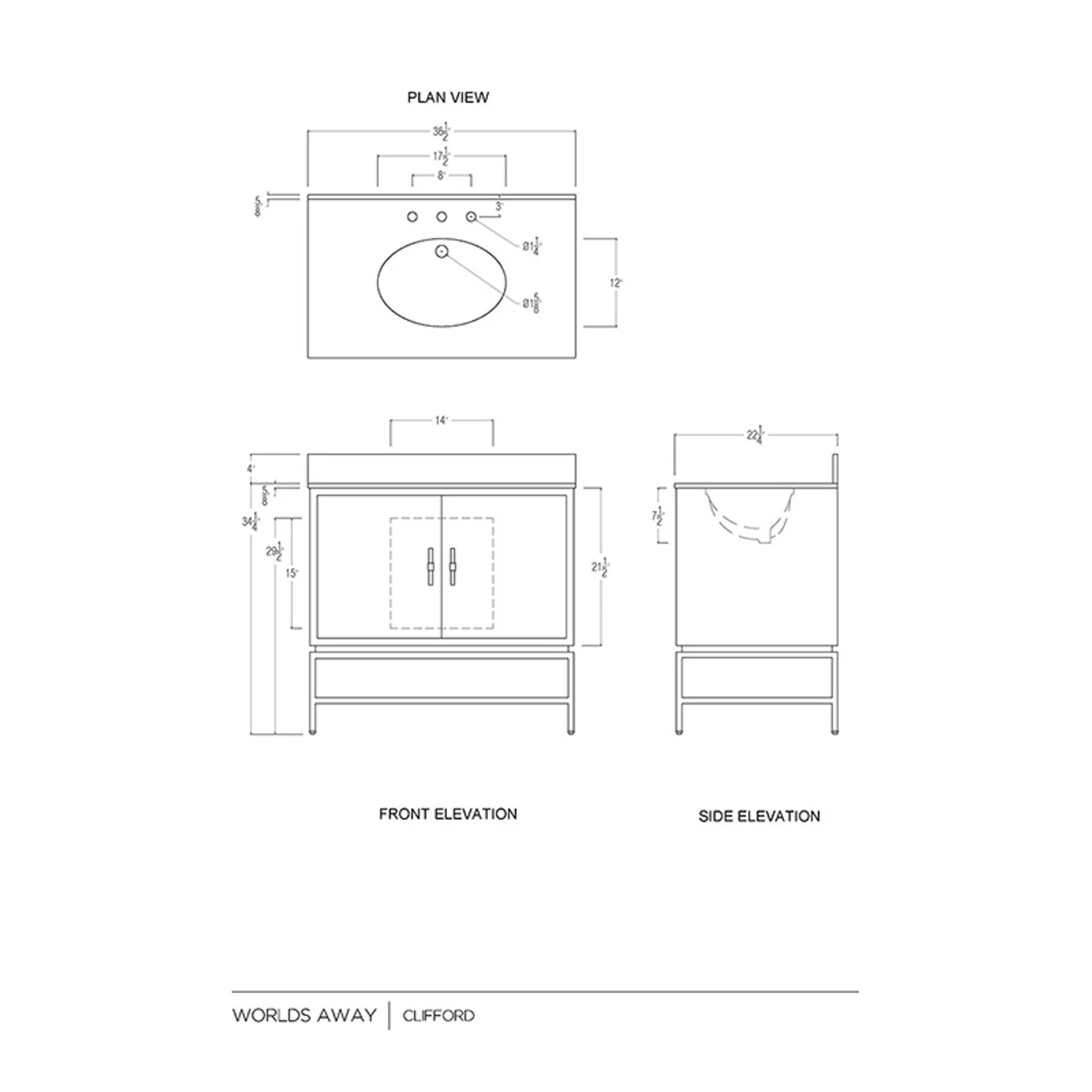 Worlds Away Bath Vanity - Matte Dark Burl Wood And Antique Brass - White Marble Top And Porcelain Sink 4 Worlds Away Bath Vanity - Matte Dark Burl Wood And Antique Brass - White Marble Top And Porcelain Sink - Image 4