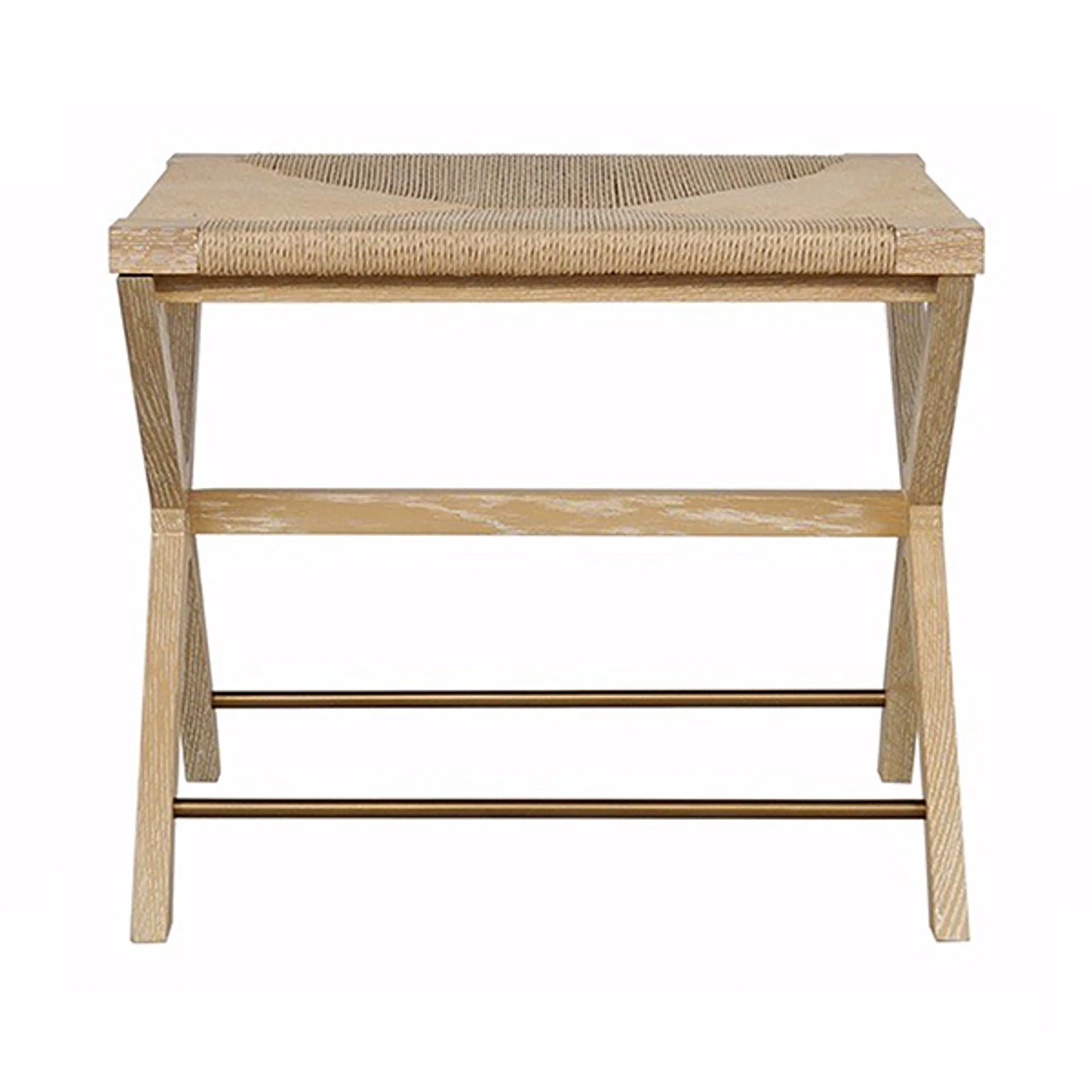 Worlds Away Rush Seat X Side Stool - Antique Brass Stretcher - Cerused Oak 1 Worlds Away Rush Seat X Side Stool - Antique Brass Stretcher - Cerused Oak