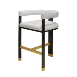 Worlds Away Modern Wooden Accent Bar Stool - White Linen Upholstery -Worlds Away WA CONNERY ANGLE 77673.1570225288 ni 33760.1707481673