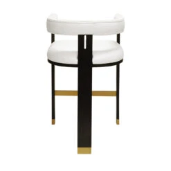 Worlds Away Modern Wooden Accent Bar Stool - White Linen Upholstery -Worlds Away WA CONNERY BACK 82282.1570225288 ni 27690.1707481673
