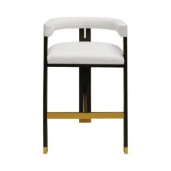 Worlds Away Modern Wooden Accent Bar Stool - White Linen Upholstery