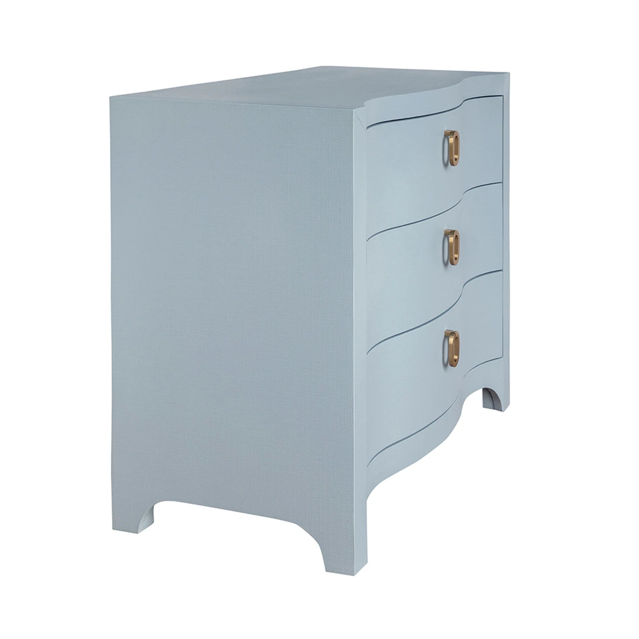 Worlds Away Curved Front Chest - Three Drawers - White Light Blue Textured Linen - Satin Brass Ring Hardware 7 Worlds Away Curved Front Chest - Three Drawers - White Light Blue Textured Linen - Satin Brass Ring Hardware - Image 7