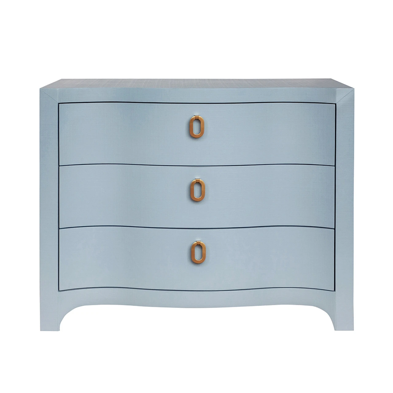Worlds Away Curved Front Chest - Three Drawers - White Light Blue Textured Linen - Satin Brass Ring Hardware 2 Worlds Away Curved Front Chest - Three Drawers - White Light Blue Textured Linen - Satin Brass Ring Hardware - Image 2