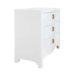 Worlds Away Curved Front Chest - Three Drawers - White Textured Linen - Satin Brass Ring Hardware -Worlds Away WA CORA WH ANGLE 51191.1695066625 ni 51485.1707481675